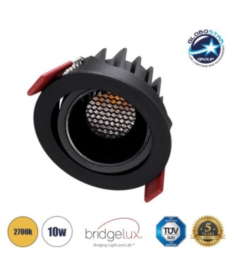 GLOBOSTAR® LEO-R 60287 Χωνευτό Κινούμενο Downlight Σποτ με Honeycomb Anti Glare Reflector LED 10W 1250lm 38° AC 220-240V IP20 Θερμό Λευκό 2700K - Bridgelux COB Chip & TÜV SÜD Driver - Μαύρο Ματ - Μ8.5 x Π8.5 x Υ6.6cm - Q7.5cm - 5 Χρόνια Εγγύηση